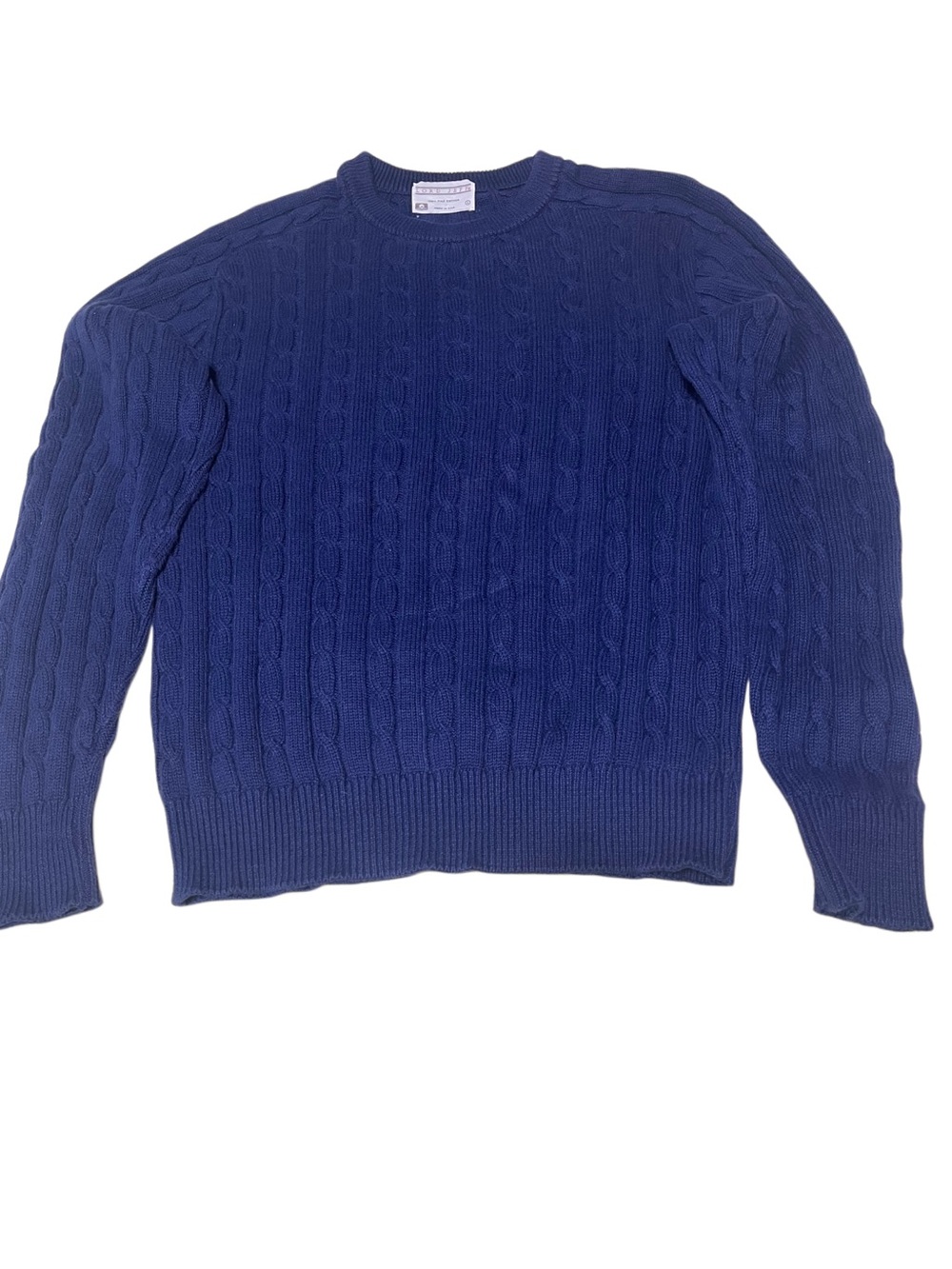Vintage Mens L Lord Jeff Cable Knit Sweater Blue Crew Neck 100% Cotton USA Made